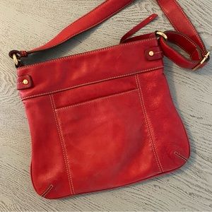 Bright Red Liz Claiborne Genuine Leather Crossbody Bag - great for holiday gift!